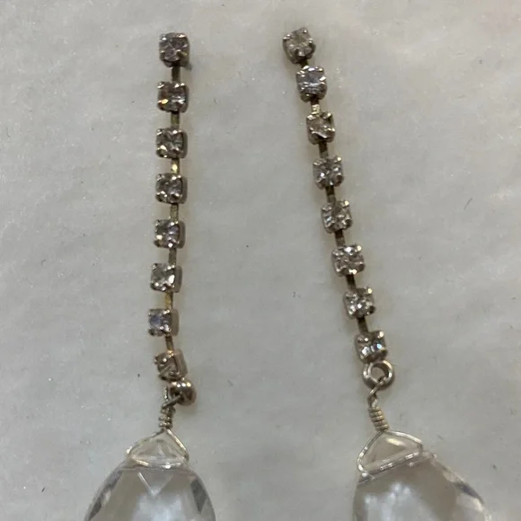 Vintage Dangle Rhinestone Pierced Earrings - Picture 2 of 5